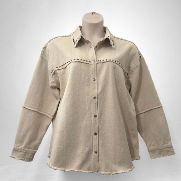 BLUE B Snap Front Studded Fray Edge Jacket! NWT! Size Large - Picture 1 of 8